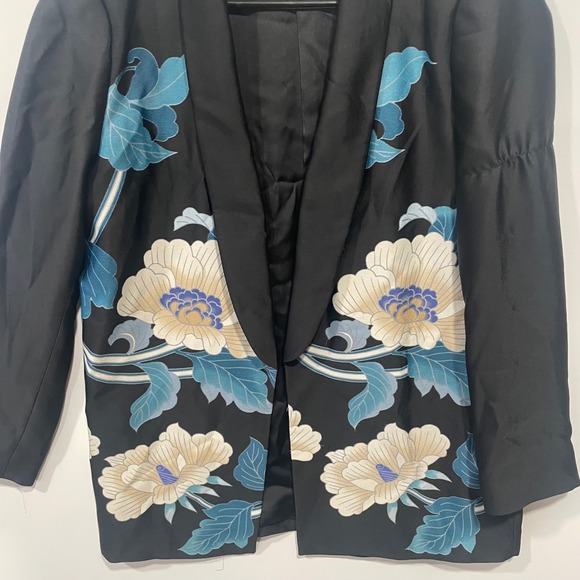 Zara Woman Floral‎ Print Blazer Jacket Size M Medium Black Blue Cream - Picture 5 of 8